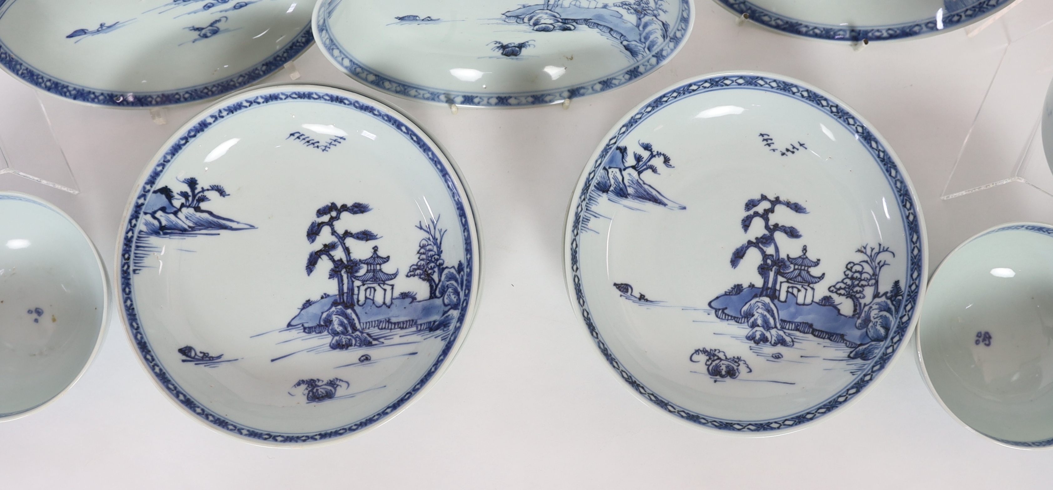 Twelve Chinese blue and white ‘Flying Geese’ bowls and saucer dishes, Nanking Cargo, c.1750